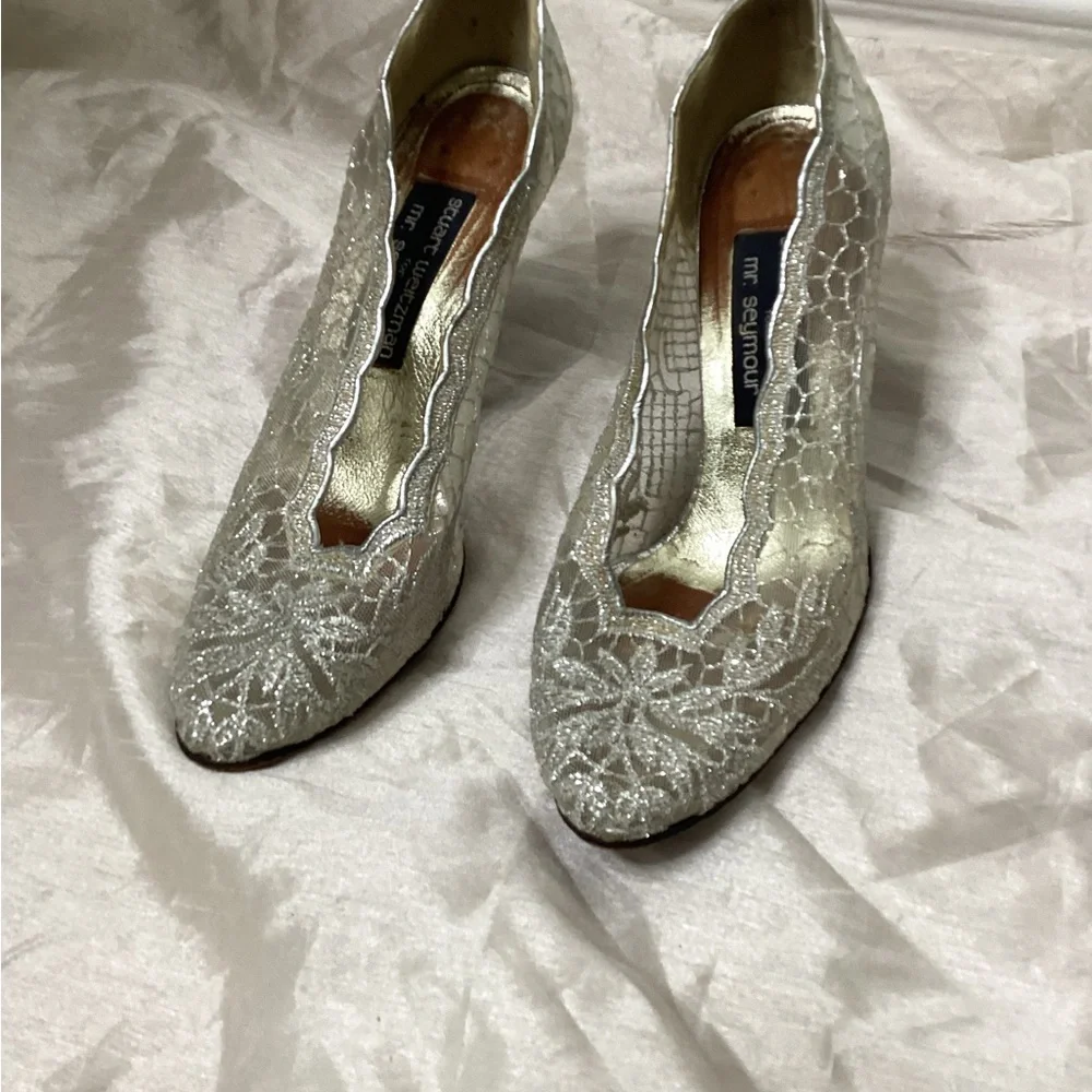 Stuart Weitzman Silver Lace Shoes - Picture 2 of 5